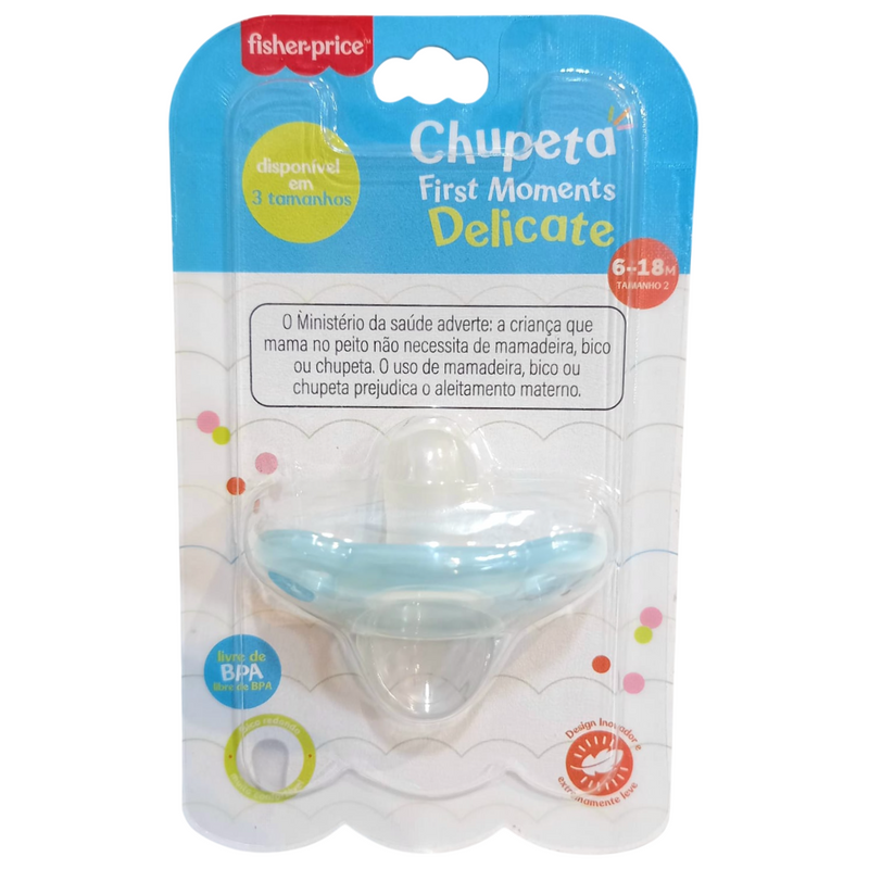 Chupeta Fisher Price First Moments Delicate em Silicone 6-18 Meses Azul