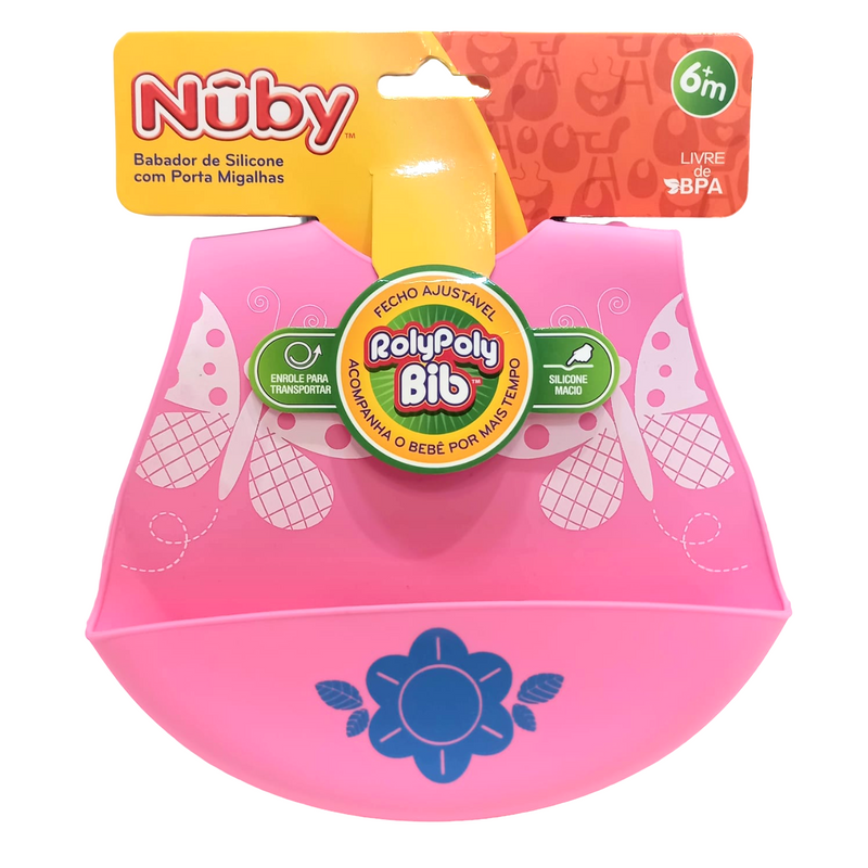 Babador de Silicone com Porta Migalhas Rosa - Nuby