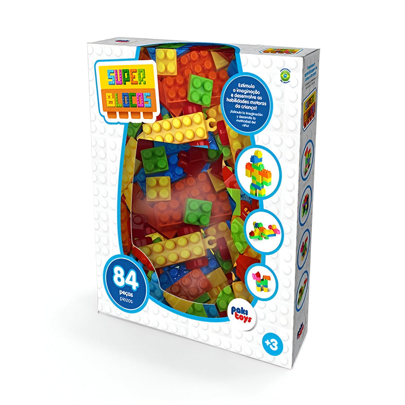 Brinquedo Educativo Super Blocos de Montar 84 peças - PakiToys