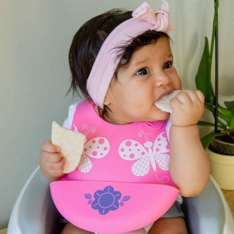 Babador de Silicone com Porta Migalhas Rosa - Nuby