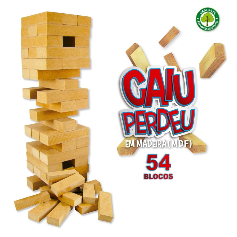 Brinquedo Didático Jenga Caiu Perdeu 54 Peças - Pais e Filhos