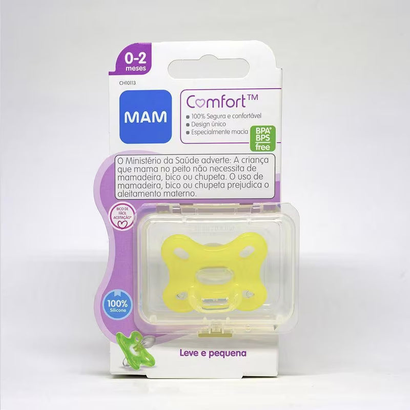 Chupeta Mam Comfort 100% Silicone 0-2 Meses Amarelo - Mam