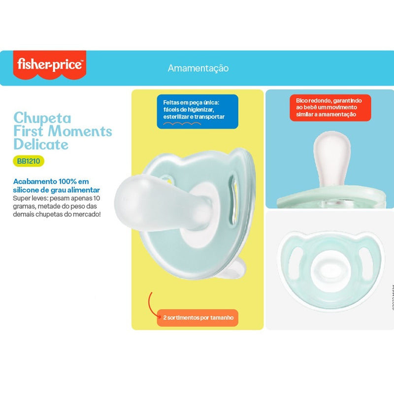 Chupeta Fisher Price First Moments Delicate em Silicone 18-36 Meses Rosa
