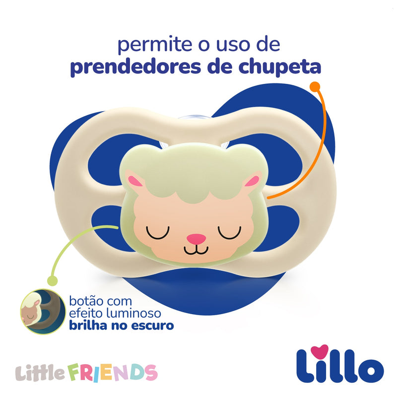 Chupeta Lillo Little Friends Glow Ovelha Brilha no Escuro 0-6 Meses - Lillo