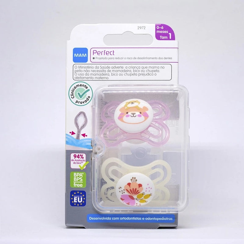 Kit Chupeta Mam Perfect 0-6 Meses 2 Unidades Bichinhos e Flores - Mam