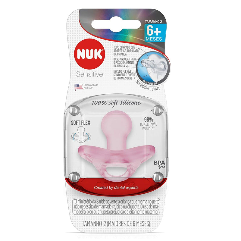 Chupeta Nuk Sensitive Soft 100% Silicone +6 Meses Rosa - Nuk