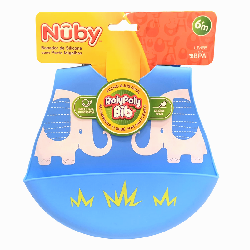 Babador de Silicone com Porta Migalhas Azul - Nuby