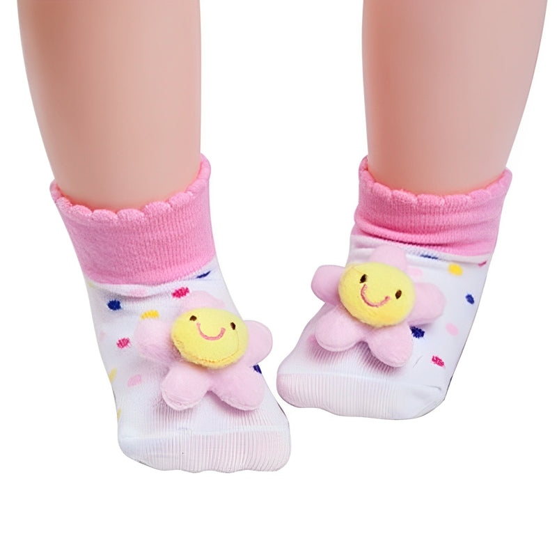 Meia Pantufa com Antiderrapante Aplique Flor Branca Tam 17 ao 24 - IBMKids