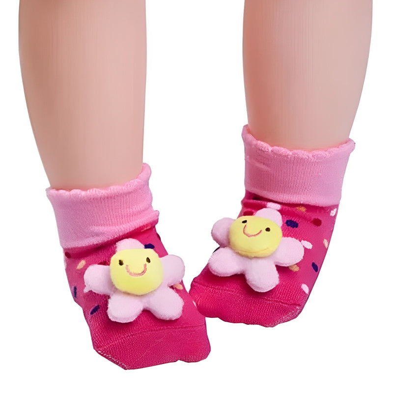 Meia Pantufa com Antiderrapante Aplique Flor Rosa Tam 17 ao 24 - IBMKids