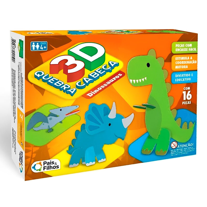Brinquedo Didático Quebra Cabeça 3D Dinossauro 16 Peças - Pais e Filhos