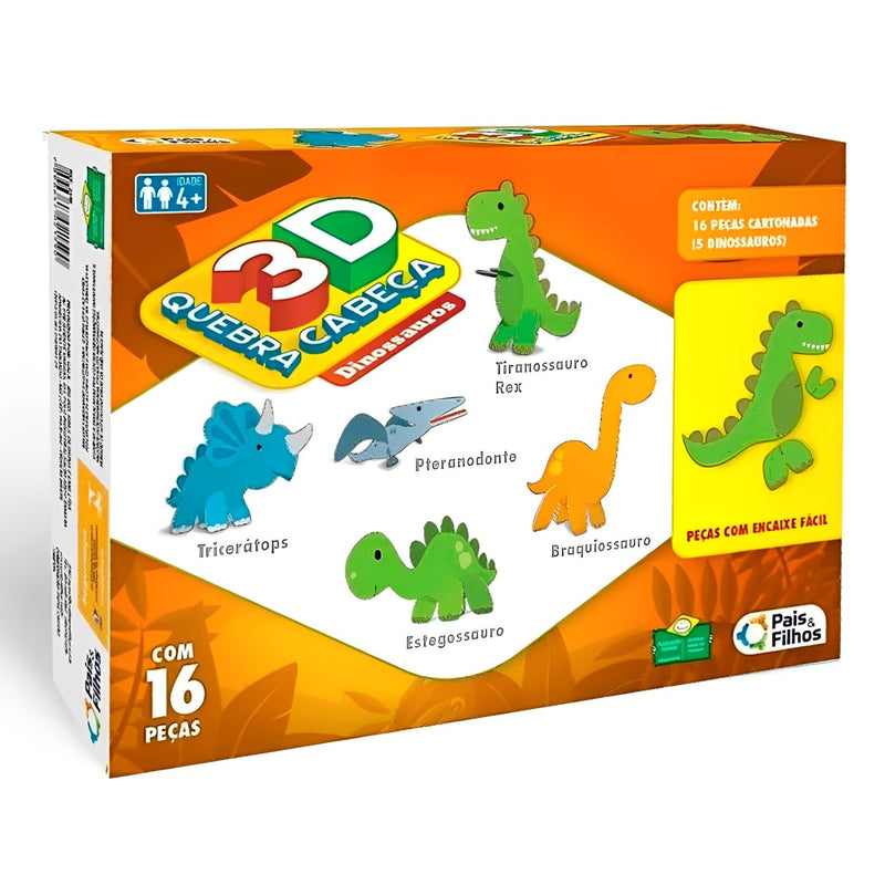 Brinquedo Didático Quebra Cabeça 3D Dinossauro 16 Peças - Pais e Filhos