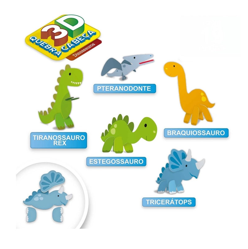 Brinquedo Didático Quebra Cabeça 3D Dinossauro 16 Peças - Pais e Filhos