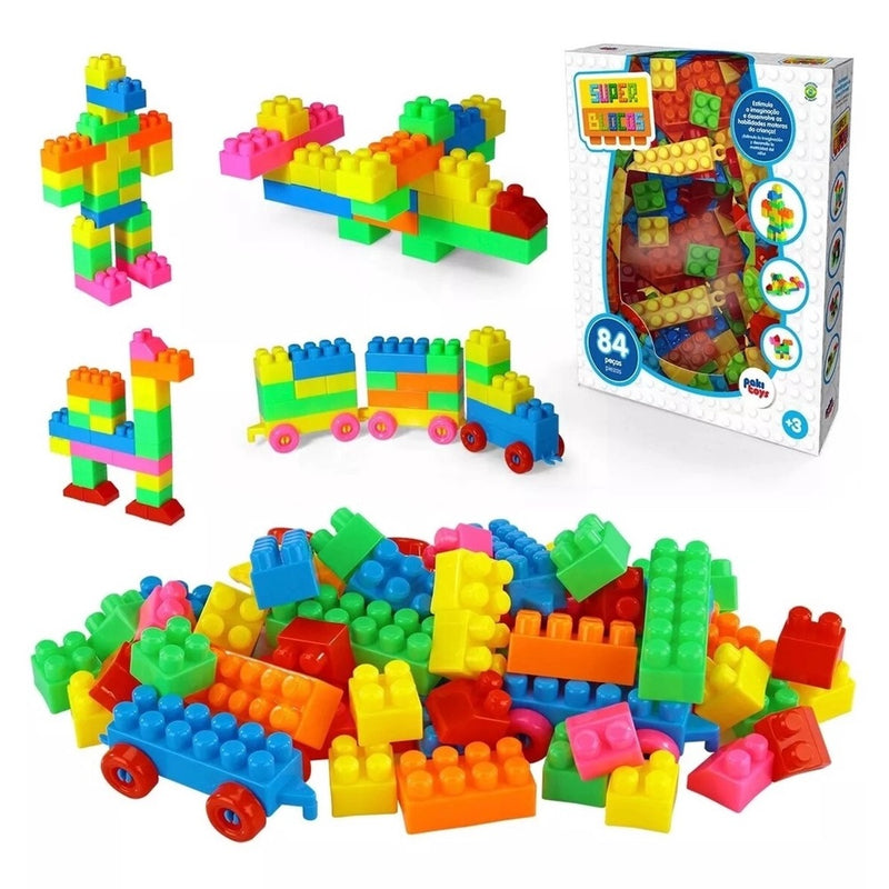 Brinquedo Educativo Super Blocos de Montar 84 peças - PakiToys