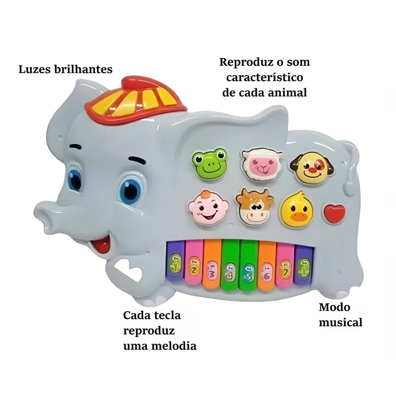 Brinquedo Teclado Musical Elefante Luz e Som